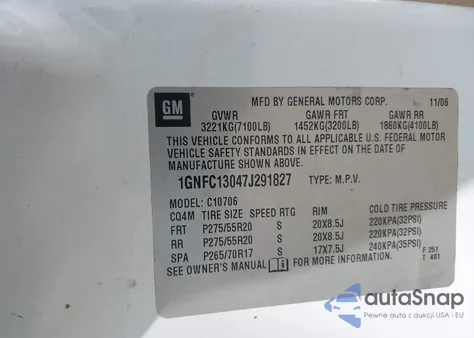 2007 Chevrolet Tahoe Ltz from USA, damaged, VIN 1GNFC13047J291827